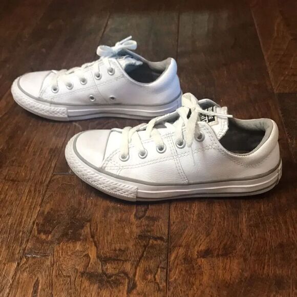Converse All Star white leather lace-up sneakers, size 12 - Picture 3 of 12
